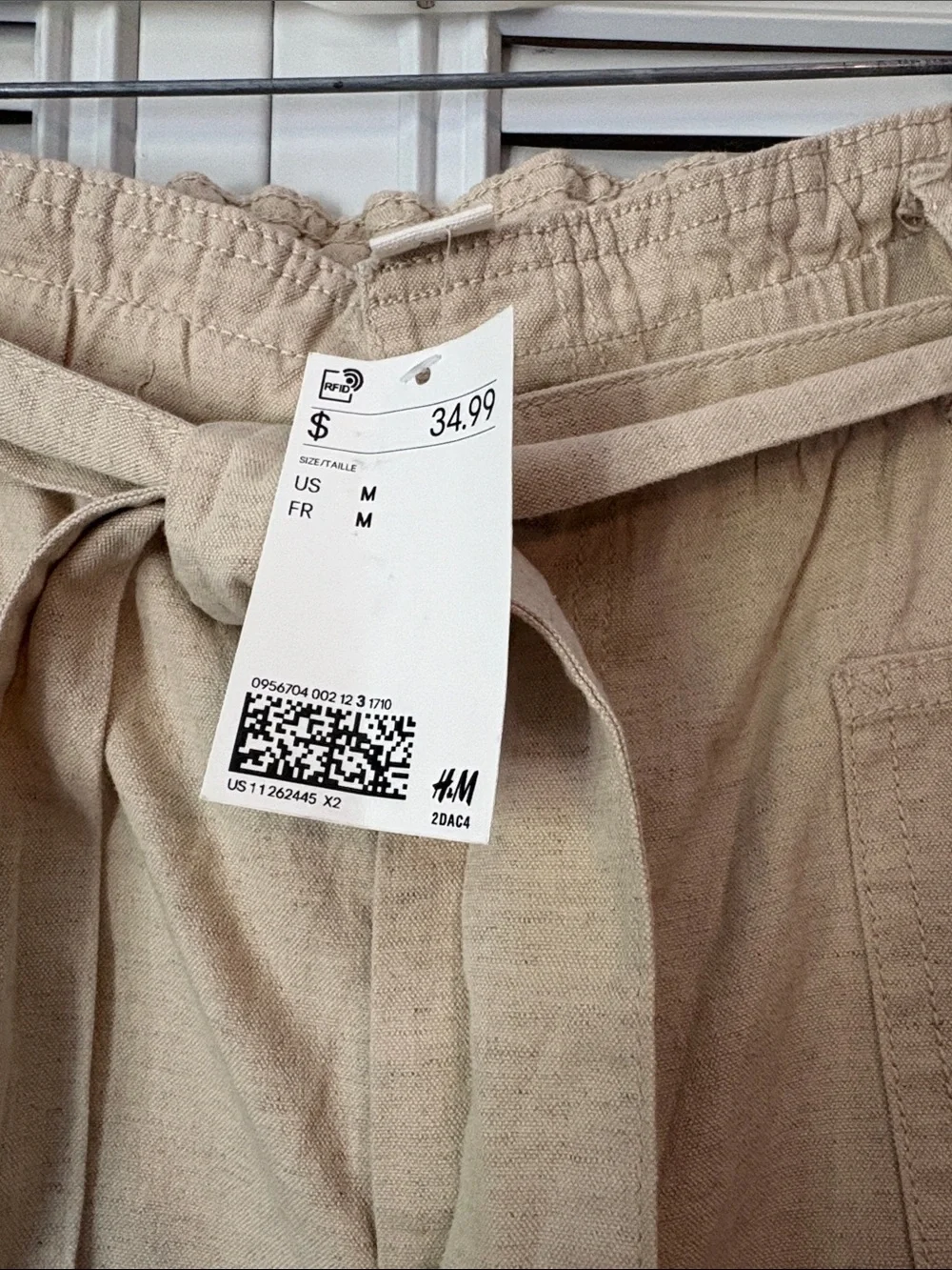 H&M Beige Paperbag Waist Trousers with Tie Size M